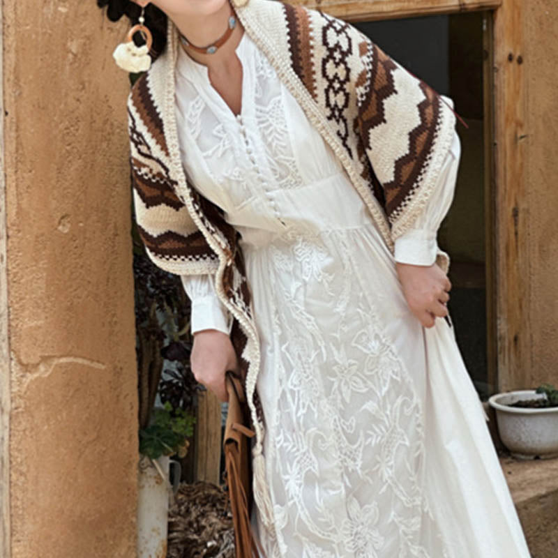 Buddha Stonesチベットストライプブラウンベージュタッセルショール冬用快適トラベルスカーフラップ - image 10