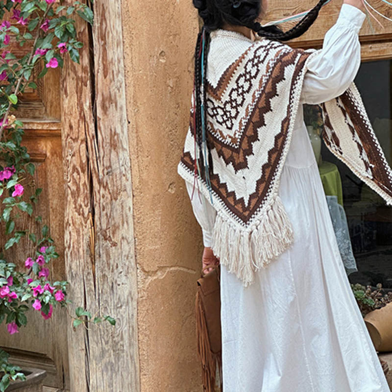 Buddha Stonesチベットストライプブラウンベージュタッセルショール冬用快適トラベルスカーフラップ - image 11