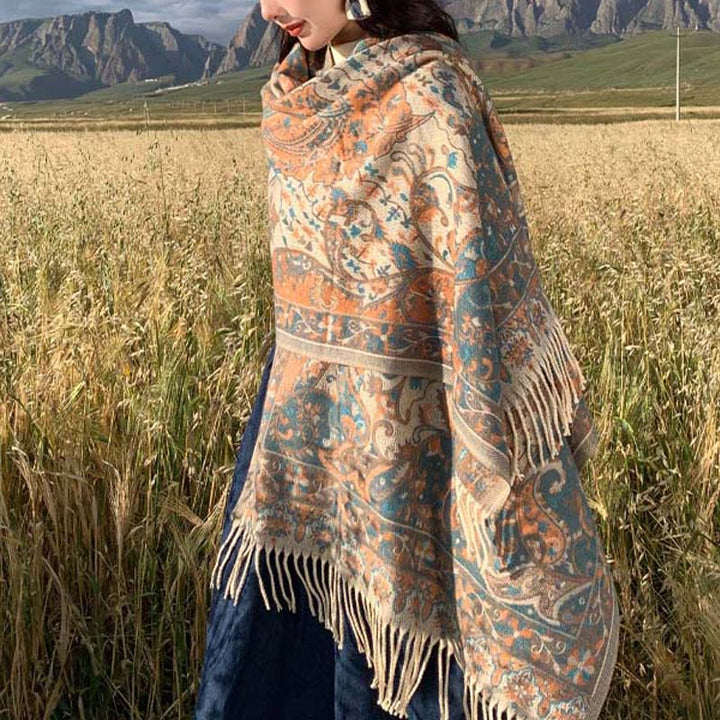 Buddha Stonesチベット花枝タッセルショール 心地よい旅行用スカーフラップ - image 4