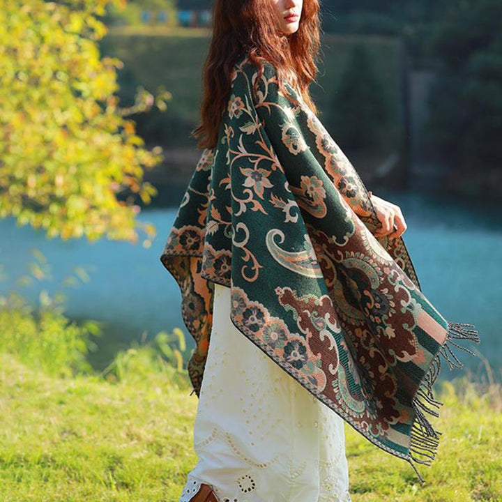 Buddha Stones、チベットの花、葉、枝のデザイン、タッセルショール、心地よい旅行用スカーフラップ - image 23