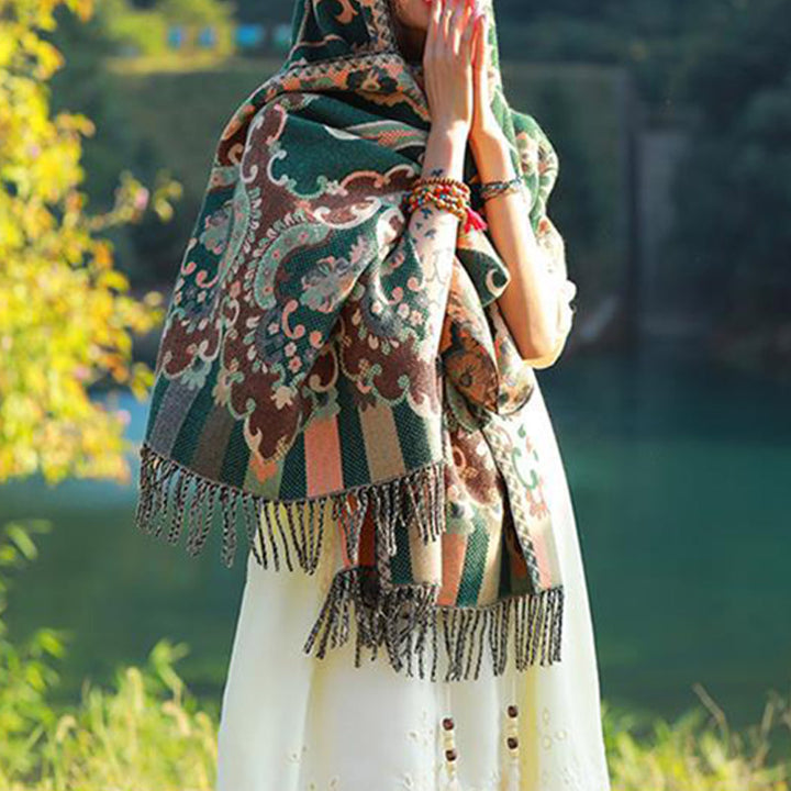 Buddha Stones、チベットの花、葉、枝のデザイン、タッセルショール、心地よい旅行用スカーフラップ - image 28