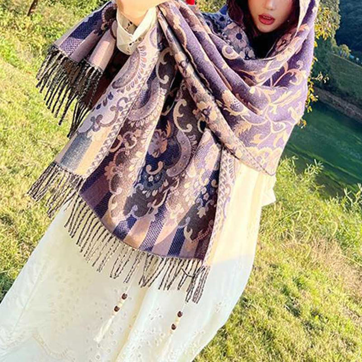 Buddha Stones、チベットの花、葉、枝のデザイン、タッセルショール、心地よい旅行用スカーフラップ - image 33