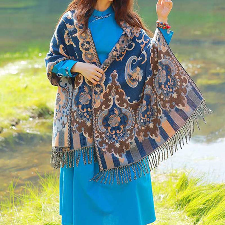 Buddha Stones、チベットの花、葉、枝のデザイン、タッセルショール、心地よい旅行用スカーフラップ - image 40