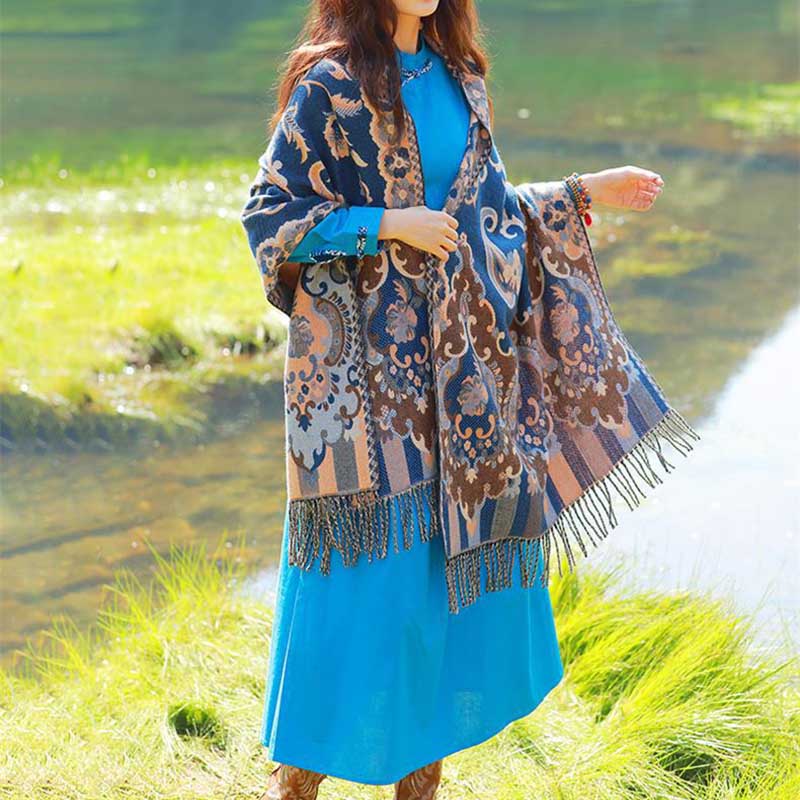 Buddha Stones、チベットの花、葉、枝のデザイン、タッセルショール、心地よい旅行用スカーフラップ - image 39