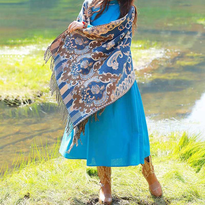 Buddha Stones、チベットの花、葉、枝のデザイン、タッセルショール、心地よい旅行用スカーフラップ - image 38