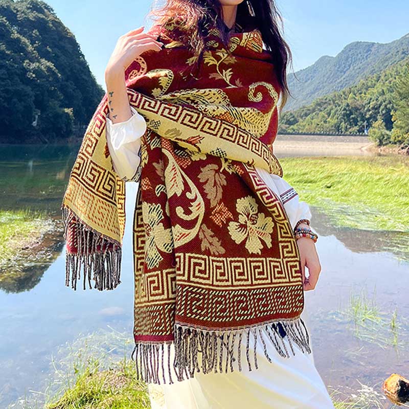 Buddha Stones、チベットの花、葉の模様デザインショール、心地よい旅行用スカーフラップ