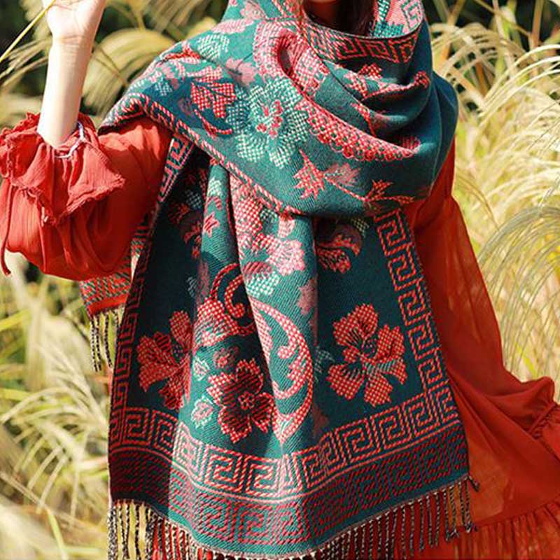 Buddha Stones、チベットの花、葉の模様デザインショール、心地よい旅行用スカーフラップ - image 4