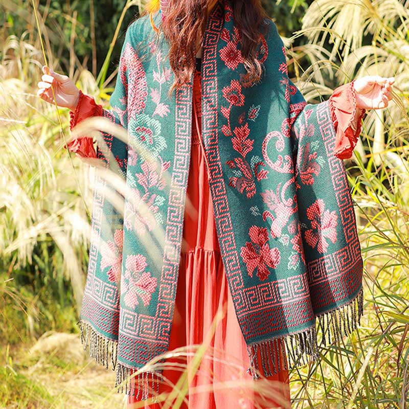 Buddha Stones、チベットの花、葉の模様デザインショール、心地よい旅行用スカーフラップ - image 6