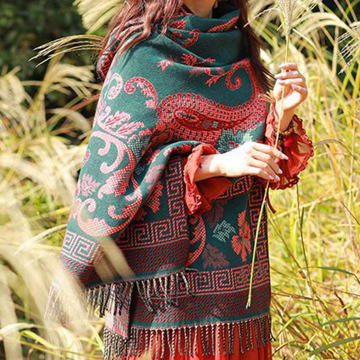 Buddha Stones、チベットの花、葉の模様デザインショール、心地よい旅行用スカーフラップ - image 3