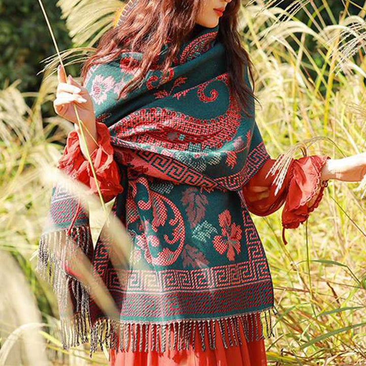 Buddha Stones、チベットの花、葉の模様デザインショール、心地よい旅行用スカーフラップ - image 5