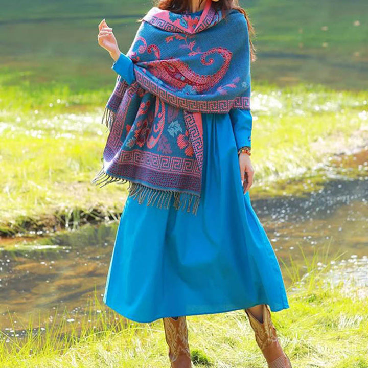 Buddha Stones、チベットの花、葉の模様デザインショール、心地よい旅行用スカーフラップ - image 15