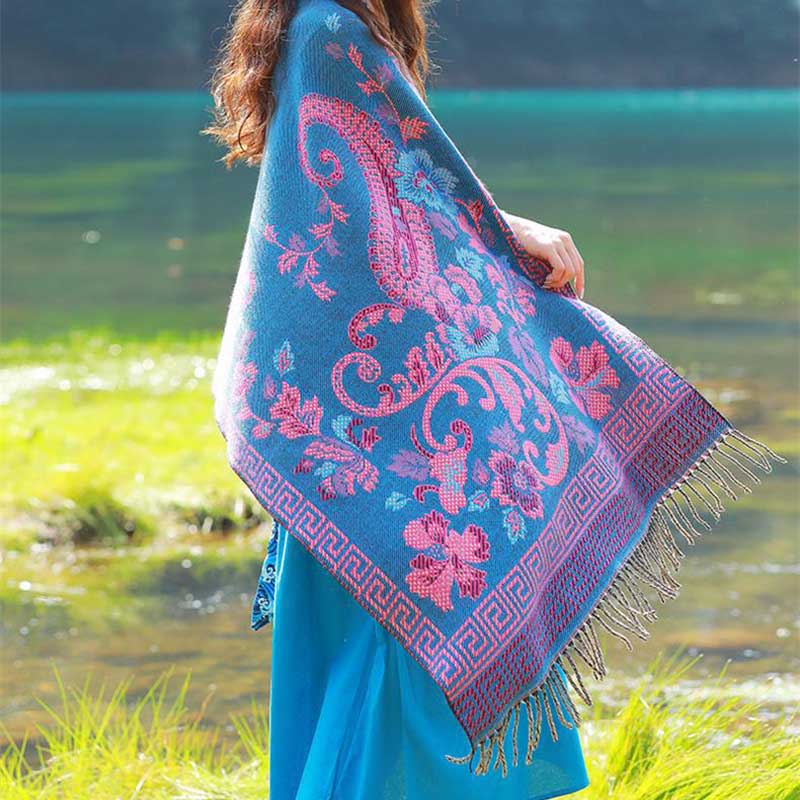 Buddha Stones、チベットの花、葉の模様デザインショール、心地よい旅行用スカーフラップ - image 12