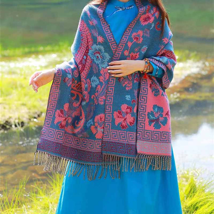 Buddha Stones、チベットの花、葉の模様デザインショール、心地よい旅行用スカーフラップ - image 11