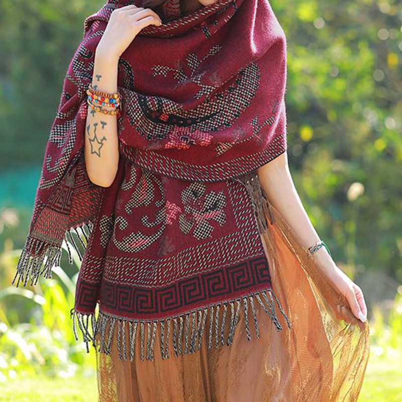 Buddha Stones、チベットの花、葉の模様デザインショール、心地よい旅行用スカーフラップ - image 24