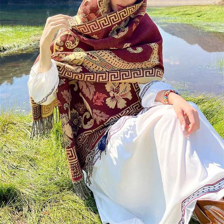 Buddha Stones、チベットの花、葉の模様デザインショール、心地よい旅行用スカーフラップ - image 31