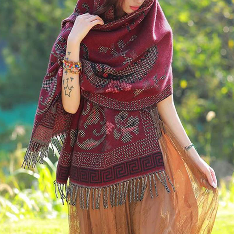 Buddha Stones、チベットの花、葉の模様デザインショール、心地よい旅行用スカーフラップ - image 21