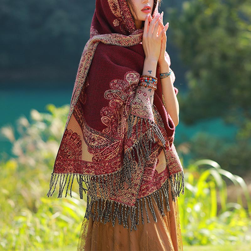 Buddha Stonesチベットの蔓葉模様デザイン ショール 心地よい旅行用スカーフ ラップ - image 2