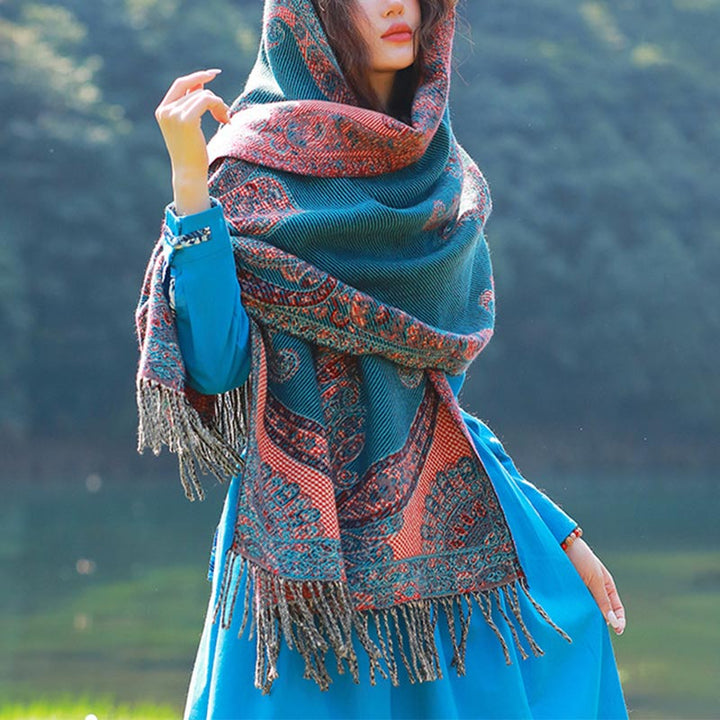 Buddha Stonesチベットの蔓葉模様デザイン ショール 心地よい旅行用スカーフ ラップ - 青 - image 22