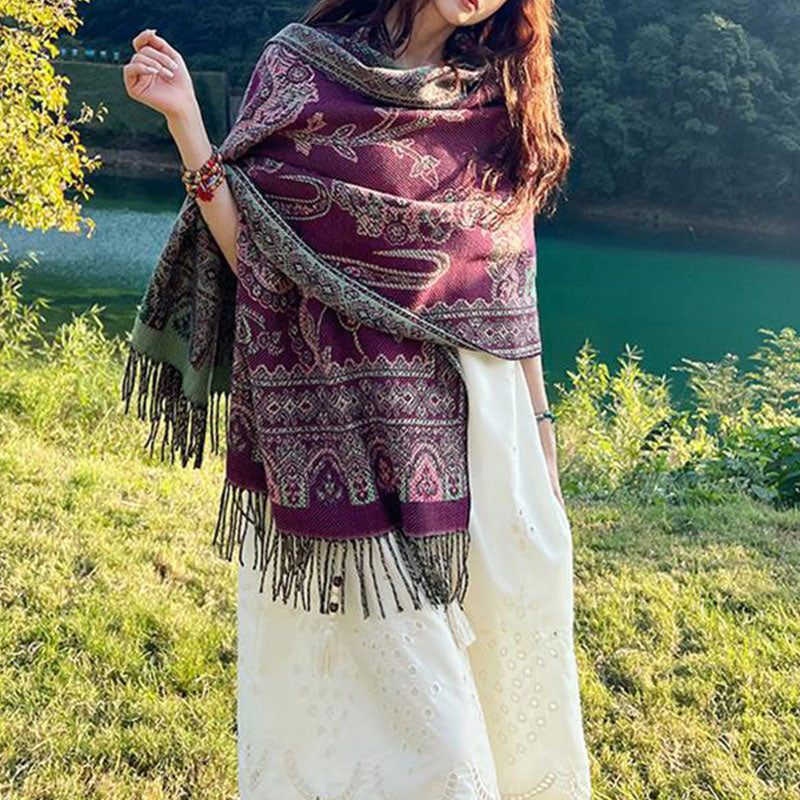 Buddha Stonesヴィンテージ チベット 葉柄 デザイン ショール 心地よい 旅行用 スカーフ ラップ - image 4