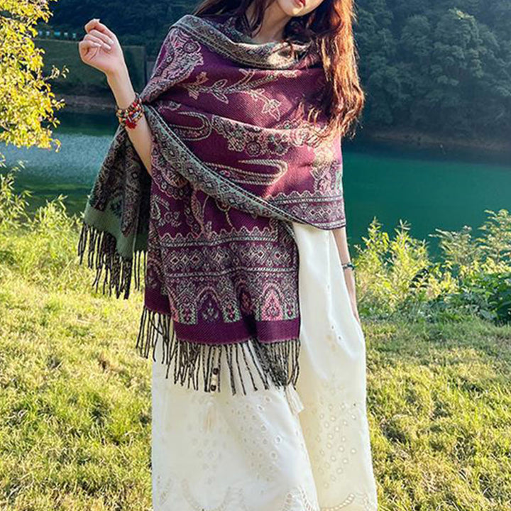 Buddha Stonesヴィンテージ チベット 葉柄 デザイン ショール 心地よい 旅行用 スカーフ ラップ - image 4