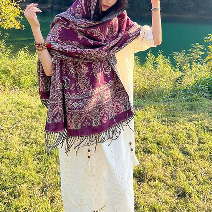 Buddha Stonesヴィンテージ チベット 葉柄 デザイン ショール 心地よい 旅行用 スカーフ ラップ - image 3