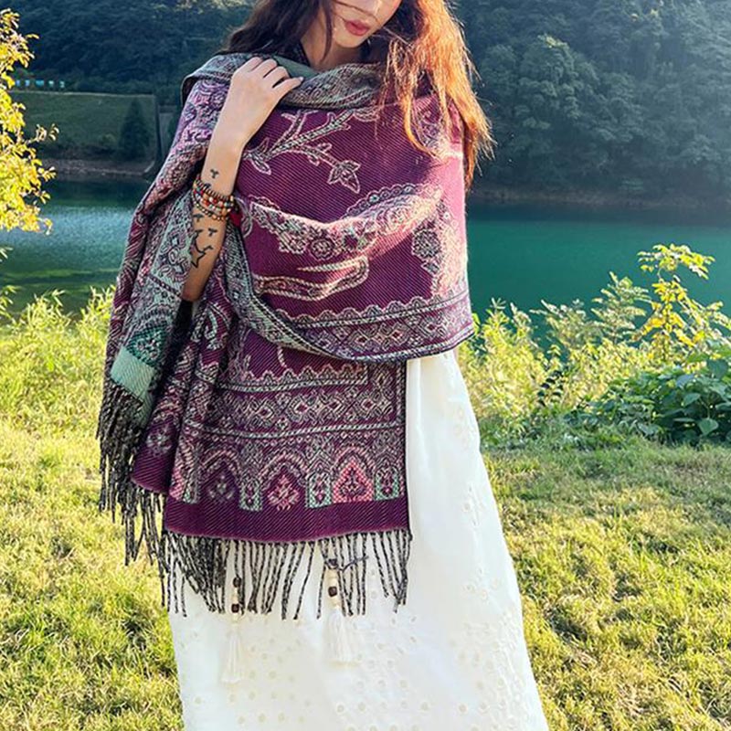 Buddha Stonesヴィンテージ チベット 葉柄 デザイン ショール 心地よい 旅行用 スカーフ ラップ - image 2