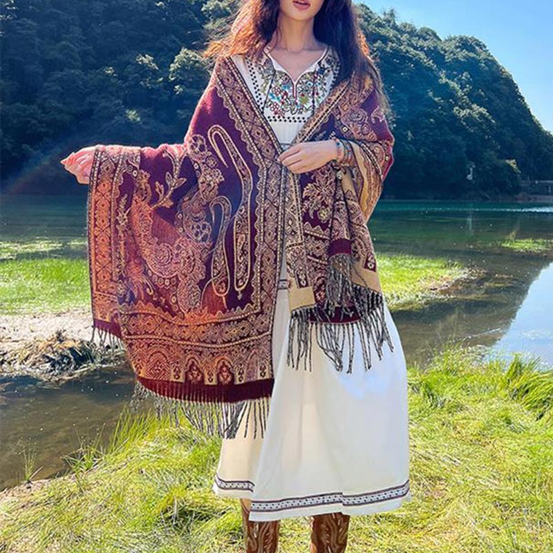 Buddha Stonesヴィンテージ チベット 葉柄 デザイン ショール 心地よい 旅行用 スカーフ ラップ