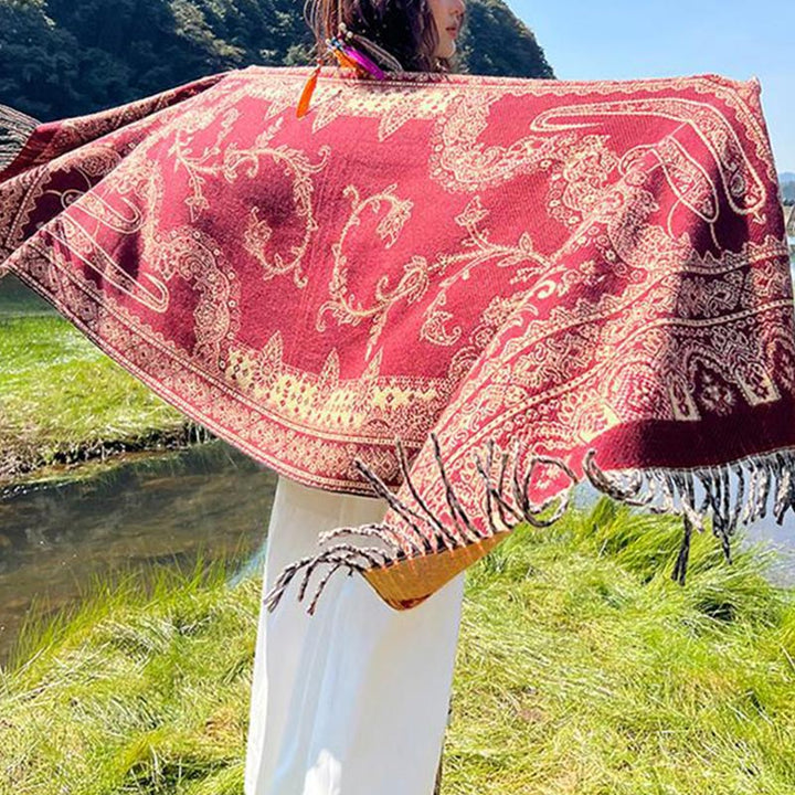 Buddha Stonesヴィンテージ チベット 葉柄 デザイン ショール 心地よい 旅行用 スカーフ ラップ