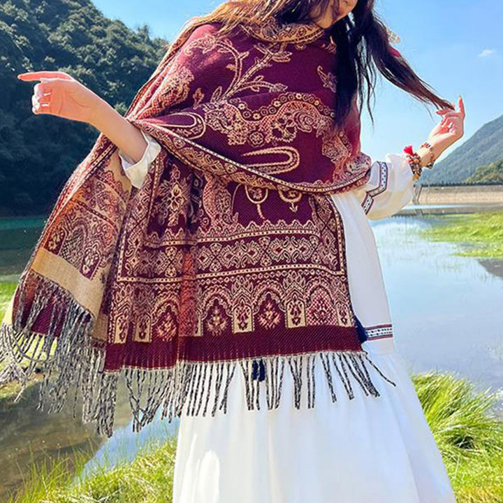 Buddha Stonesヴィンテージ チベット 葉柄 デザイン ショール 心地よい 旅行用 スカーフ ラップ - image 18