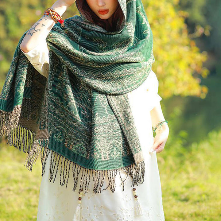 Buddha Stonesヴィンテージ チベット 葉柄 デザイン ショール 心地よい 旅行用 スカーフ ラップ - image 25