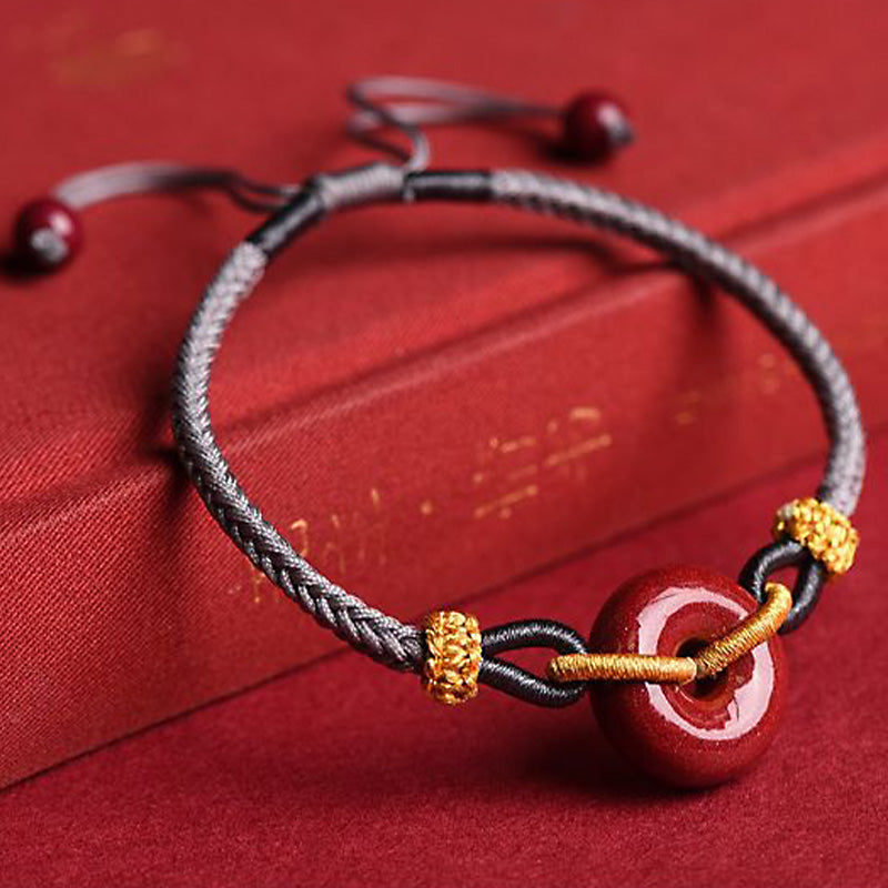 Buddha Stonesハンドメイドの辰砂ピースバックル祝福編みロープブレスレット