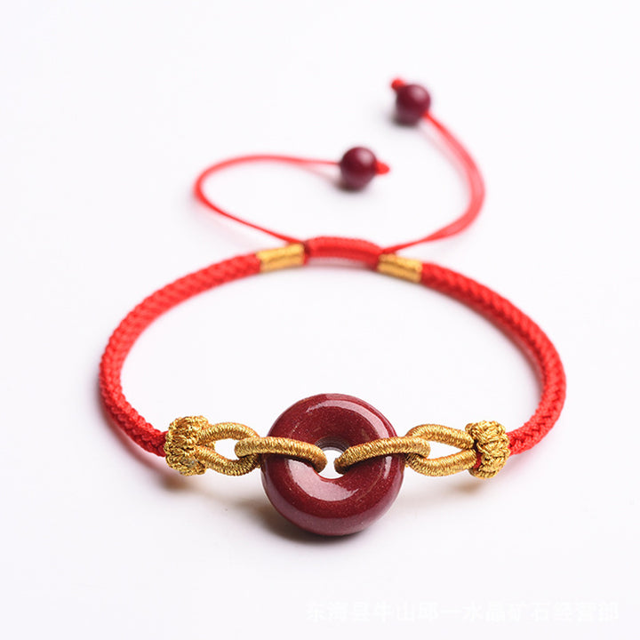 Buddha Stonesハンドメイドの辰砂ピースバックル祝福編みロープブレスレット