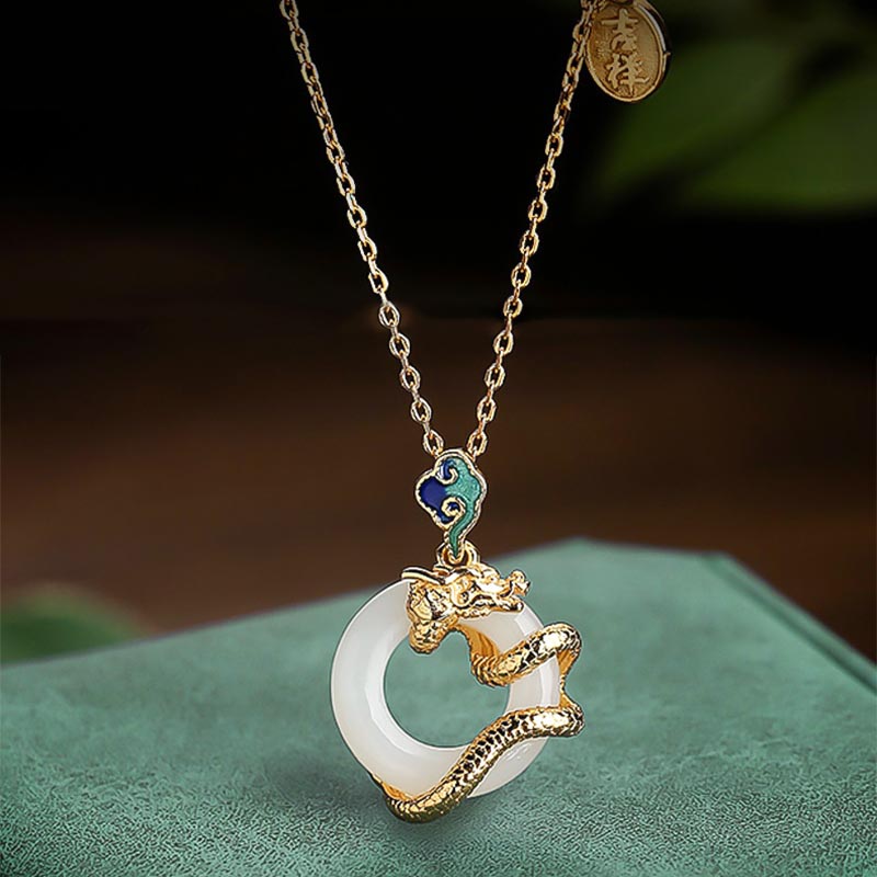 Buddha Stones龍年 925 スターリングシルバー 和田白翡翠 平和バックル 吉兆雲 成功のネックレスペンダント