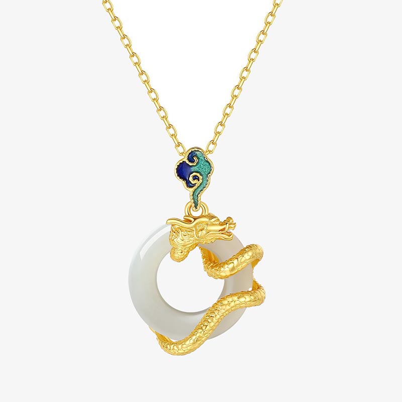 Buddha Stones龍年 925 スターリングシルバー 和田白翡翠 平和バックル 吉兆雲 成功のネックレスペンダント