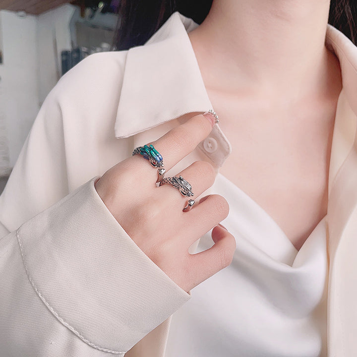 Buddha Stones925スターリングシルバー 龍年 幸運 守護 調節可能 メタルリング