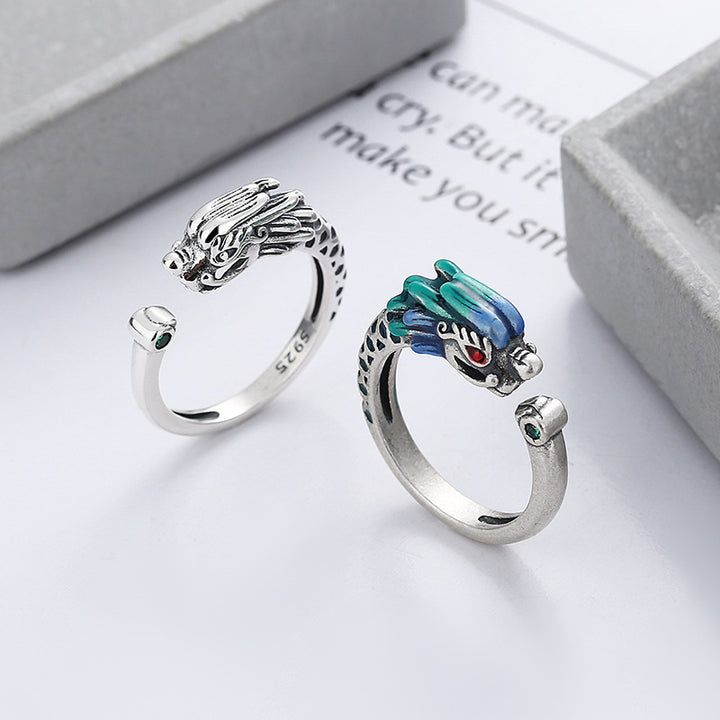 Buddha Stones925スターリングシルバー 龍年 幸運 守護 調節可能 メタルリング - image 1