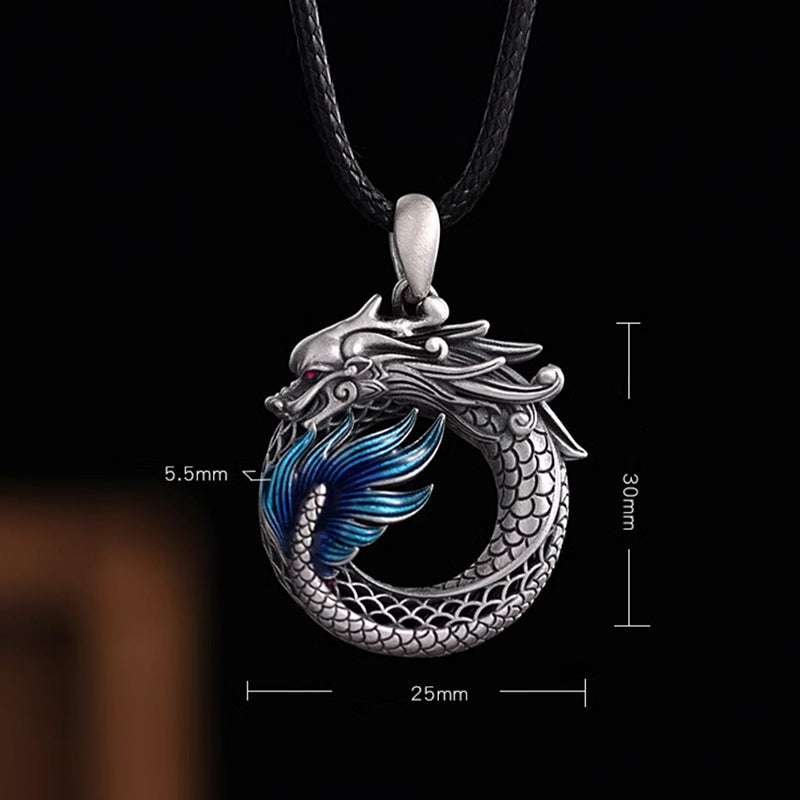 Buddha Stones999スターリングシルバー 龍年 縁起の良い平和バックル 彫刻 成功のネックレスペンダント