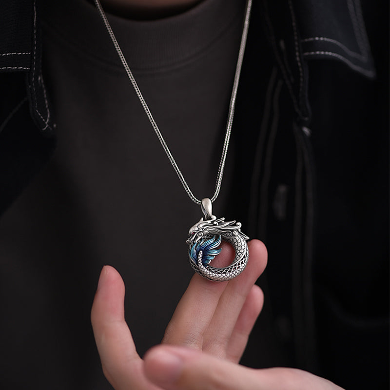 Buddha Stones999スターリングシルバー 龍年 縁起の良い平和バックル 彫刻 成功のネックレスペンダント