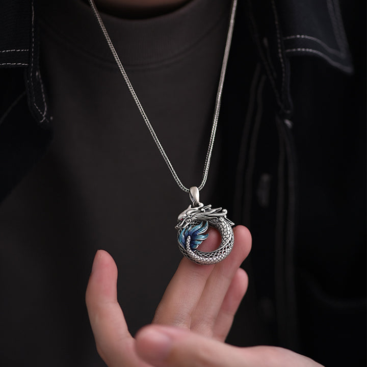 Buddha Stones999スターリングシルバー 龍年 縁起の良い平和バックル 彫刻 成功のネックレスペンダント