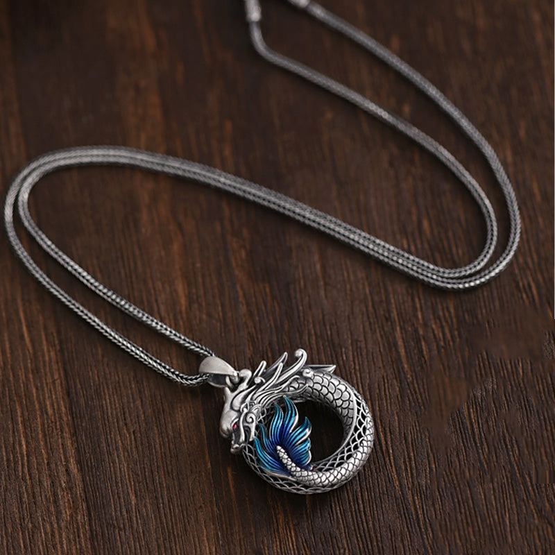 Buddha Stones999スターリングシルバー 龍年 縁起の良い平和バックル 彫刻 成功のネックレスペンダント