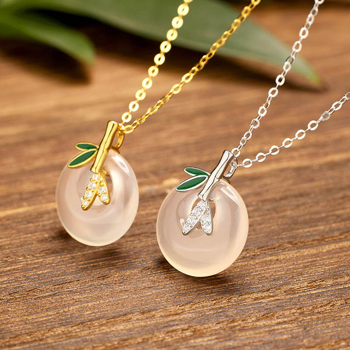 Buddha Stones925スターリングシルバー 天然カルセドニー 竹の葉 ピースバックル ポジティブネックレスペンダント