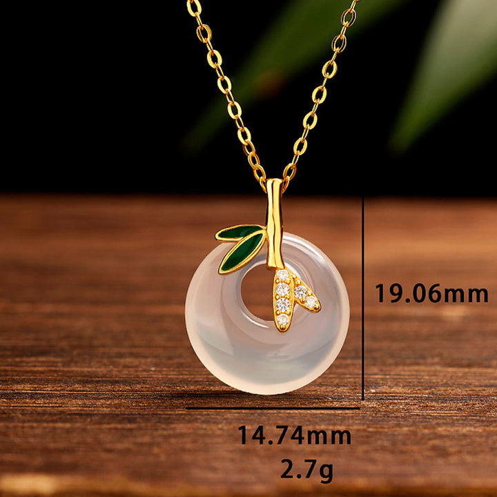 Buddha Stones925スターリングシルバー 天然カルセドニー 竹の葉 ピースバックル ポジティブネックレスペンダント