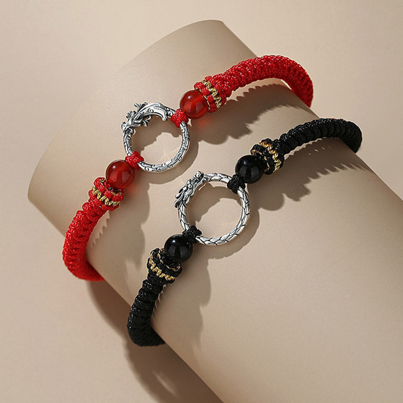 Buddha Stonesハンドメイド925スターリングシルバー龍年鳳凰平和のお守りチャーム幸運カップルブレスレット