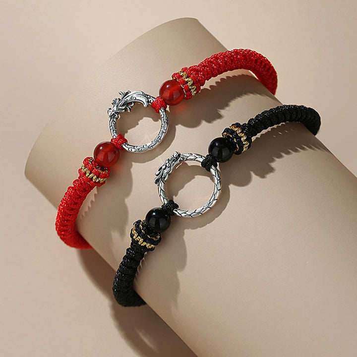 Buddha Stonesハンドメイド925スターリングシルバー龍年鳳凰平和のお守りチャーム幸運カップルブレスレット