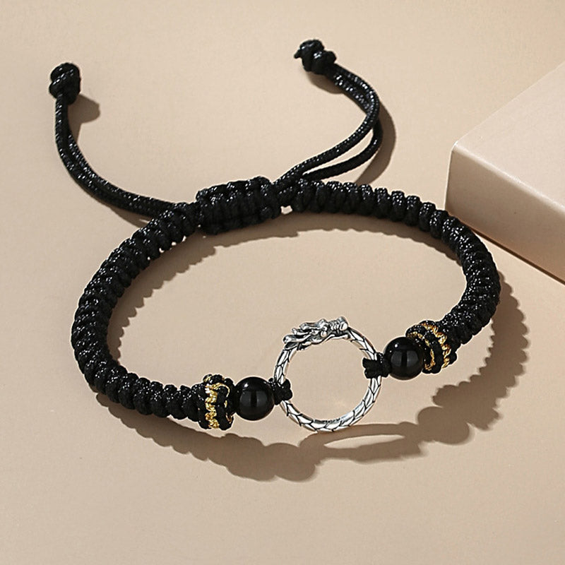 Buddha Stonesハンドメイド925スターリングシルバー龍年鳳凰平和のお守りチャーム幸運カップルブレスレット