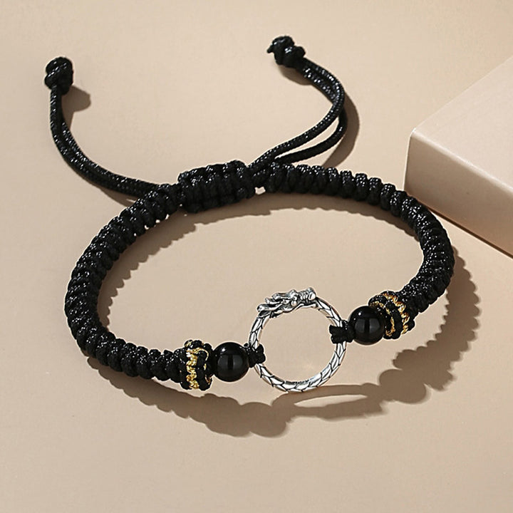 Buddha Stonesハンドメイド925スターリングシルバー龍年鳳凰平和のお守りチャーム幸運カップルブレスレット