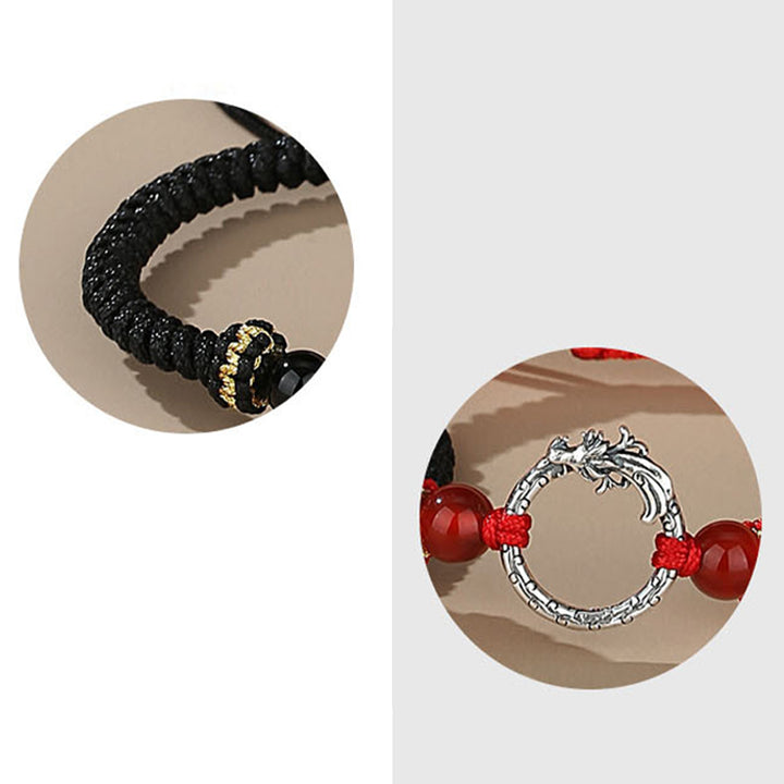 Buddha Stonesハンドメイド925スターリングシルバー龍年鳳凰平和のお守りチャーム幸運カップルブレスレット