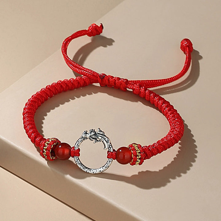 Buddha Stonesハンドメイド925スターリングシルバー龍年鳳凰平和のお守りチャーム幸運カップルブレスレット
