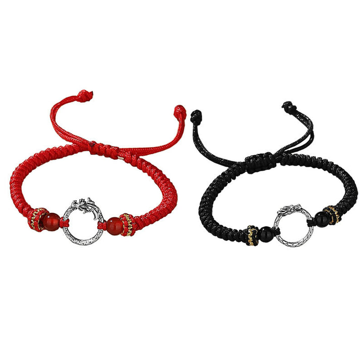 Buddha Stonesハンドメイド925スターリングシルバー龍年鳳凰平和のお守りチャーム幸運カップルブレスレット