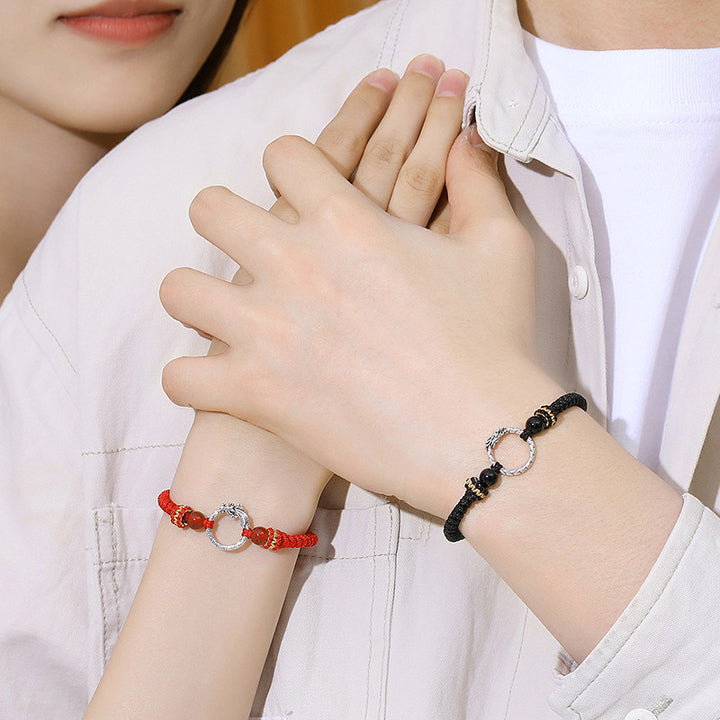 Buddha Stonesハンドメイド925スターリングシルバー龍年鳳凰平和のお守りチャーム幸運カップルブレスレット - image 11